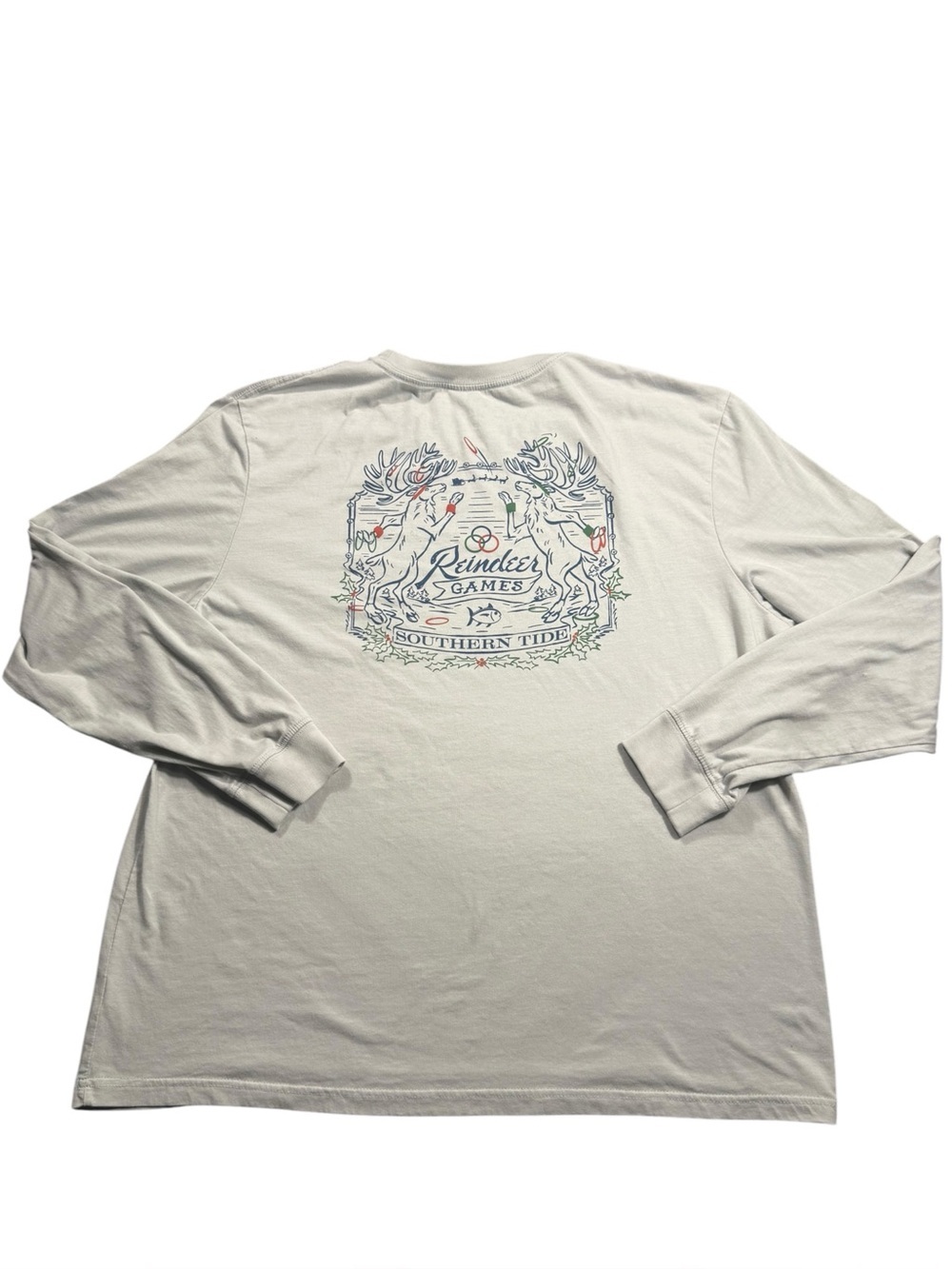 Southern Tide Large Cream Long-Sleeve Reindeer Games Graphic Tee Holiday Gift